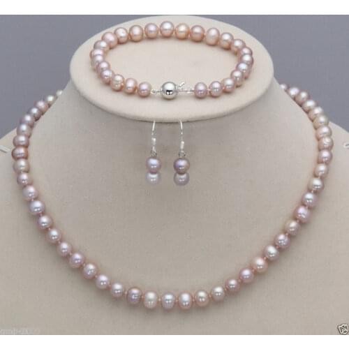 Genuine 7-8MM Natural Lavender Akoya Cultured Pearl Necklace Bracelet Earrings
