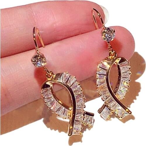 Hot Crystal Cute Bow Earrings Fashion Style Zircon Earrings Wild Earrings Wholesale Women