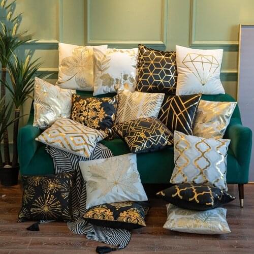 New Gold Bronzing Geometry Short Plush Pillowcase Nordic Simple Black/white Pillow Cover for Sofa Couch Throw Pillows Decor Home