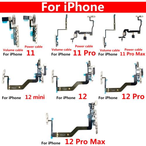 New Mute and Volume Power Buttons key Switch On Off Flex Cable For Iphone 11 12 Pro Max 12 mini Replacement Parts