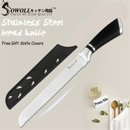 SOWOLL Stainless Steel Slicing Bread Knife 8 inch Kitchen Knives Tools Serrated Design Cutter For Cutting Bread Cheese Cake New