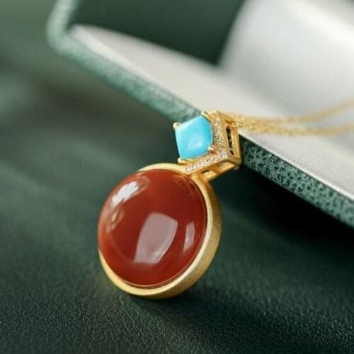 Silver inlaid Enamel porcelain round brand geometric pendant necklace Chinese retro palace style charm womens brand jewelry