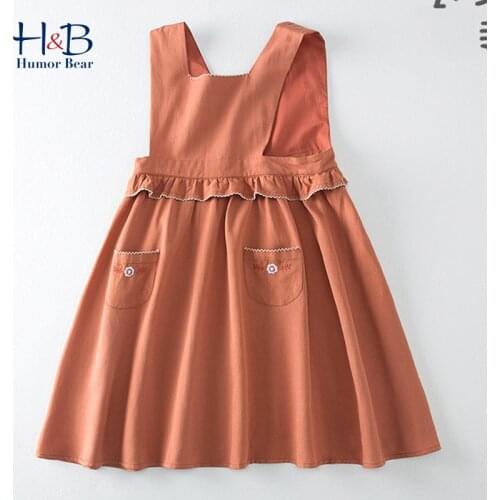 Humor Bear Girls Dress Sleeveless 2021 Summer Baby Cute Embroidery Sweet Kids Clothes Toddler Dresses For 1-5Y