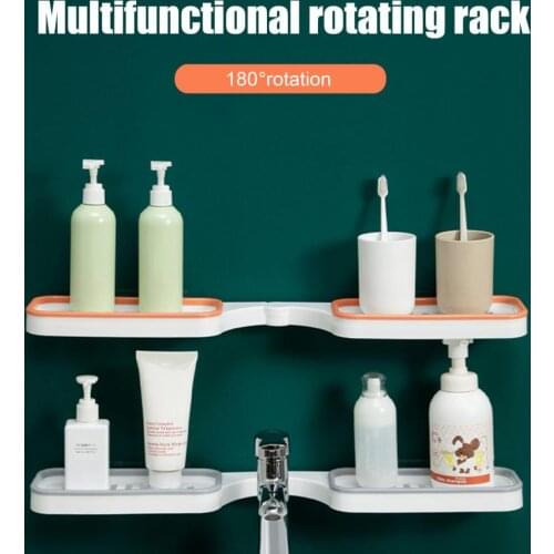 180 Degrees Rotation Storage Rack Punch Free Plastic Makeup Wall Bathroom Shelf for Dorm