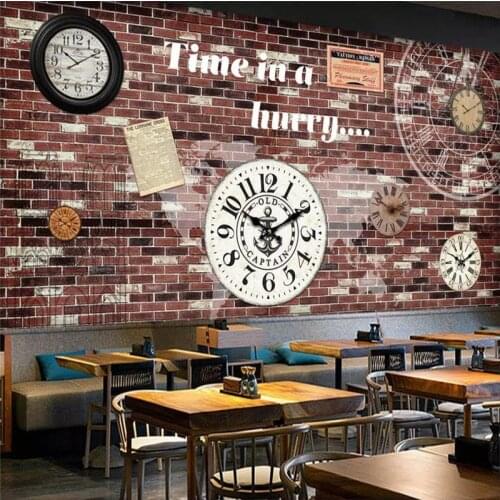 Custom wallpaper mural brick wall retro mechanical clocks coffee shop bar sofa living room TV home decoration art painting