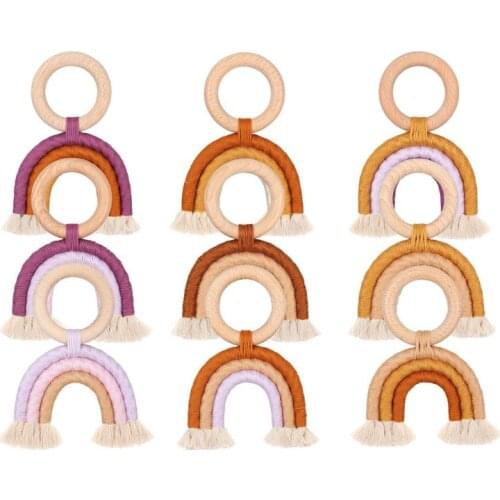 Rainbow Teething Toys Safe Organic Wooden Ring Baby Wood Teether Nursing Toys