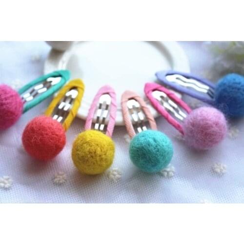 35pcs mix color handmade wool felt pom pom ball snap hair clips barrettes wholesale hair accessories for girls kids
