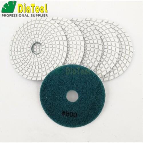 DIATOOL 6pcs 4" #800 Diamond Flexible Polishing Pads For Stone Ceramic Tile White Bond No Color Fade Sanding Disc