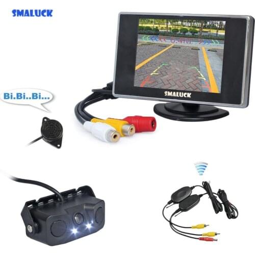 SMALUCK Wireless 3.5" TFT LCD HD Car Monitor + Waterproof Parking Radar Sensor Reversing Car LED Camera Parking Assistance