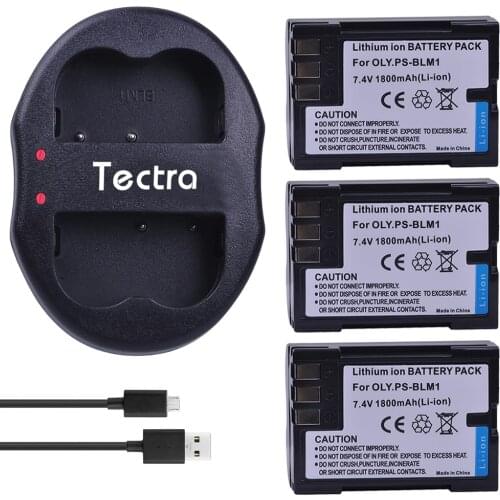 Tectra 3pcs 1800mAh PS-BLM1 BLM-1 BLM-01 PSBLM1 BLM1 Camera Battery + USB Dual Charger for Olympus E-300 E-330 E-500