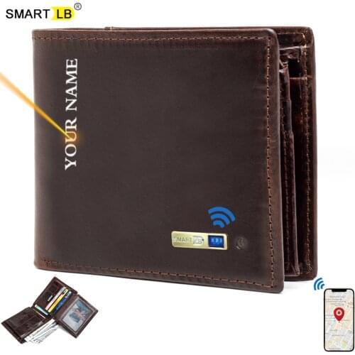 Smart Wallet Bluetooth-compatible Leather Short Credit Card Holders Male Coin Purse Genuine Leather Men Wallets Free engraving