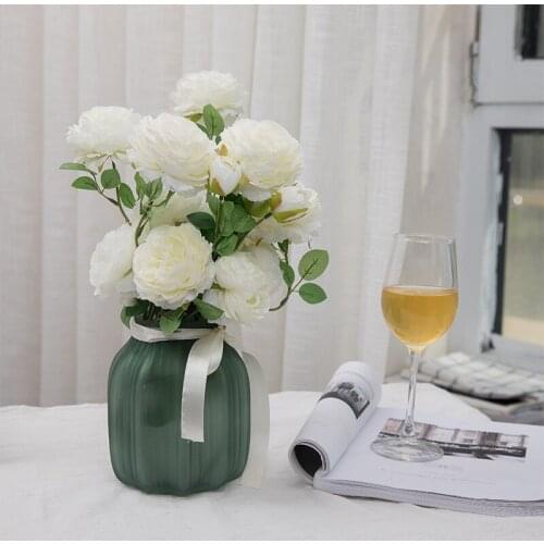 Yoshiko 60cm 3 Heads/branch Artificial Peony Flower bouquet Fake leaf Silk Wedding flowers for home party DIY Hotel decoration