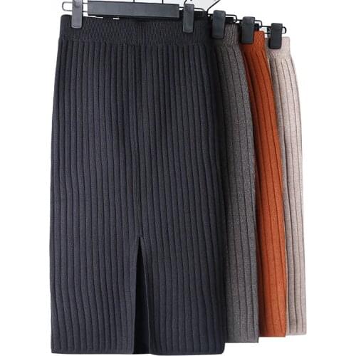 High Waist Women Knitted Skirt Spring Autumn Fashion Rib Skirt Elegant Midi Female Casual Skirt Pencil Elastic Band Women Skirts