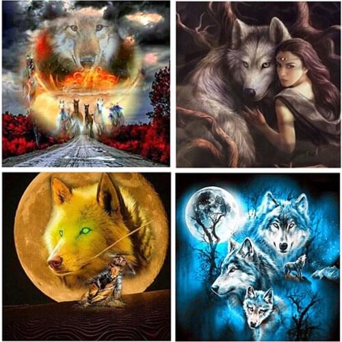 YUMEART DIY Square Diamond Painting Moon Wolf Embroidery Cross-stitch Wolf&Man Ride A Horse Mosaic Home Decoration Craft Gifts