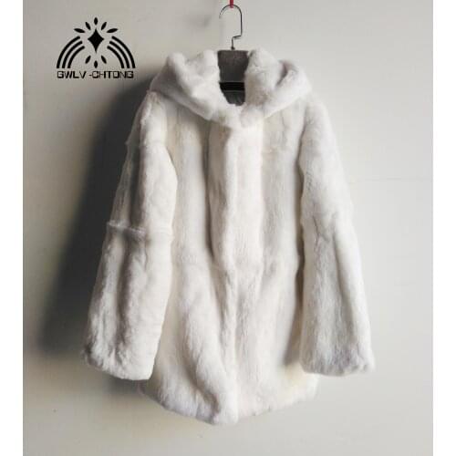 Real natural Genuine full pelt rex Rabbit Fur Coat with hood whole skin fur jacket women fashion winter fur waistcoat customized