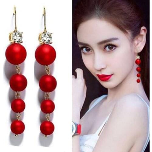 2020 New Fashion Retro Earrings Exaggerated Long Size Pearls Temperament Wild Long Tassel Earrings