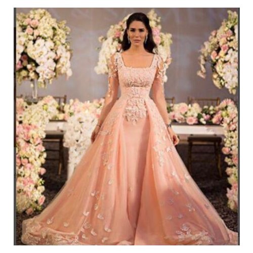 Square Women Prom Dresses Glitter Appliques overskirts Evening Dress Long Sleeve Gown Robe de soiree