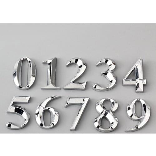 1PC Fashion Plated Home Decor Address Scutcheon Digits Hotel Door Sticker Plate Sign House Number Plaque 5cm Silver Modern Door