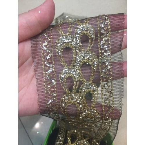 100yards HLHB04# 7 cm gem - shaped mixed color gold lace sparkle wedding dres for bridal wedding dress/sawing Free shipping