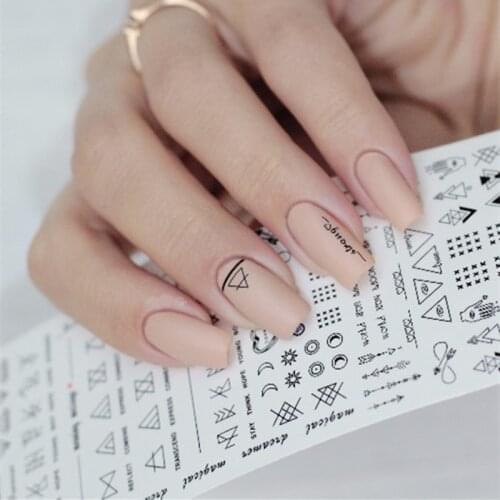 2 Pcs Geometric Nail Stickers Nail Art Water Transfer Sticker Decals Triangle Line Moon Design DIY Nails Art Decorations