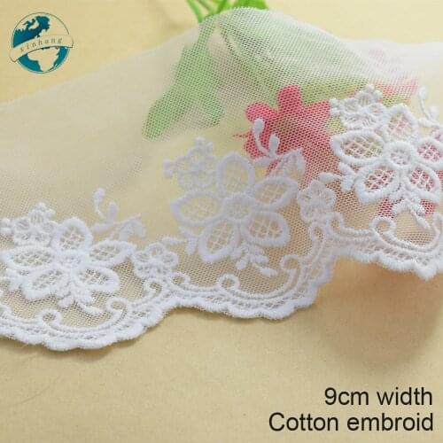 3yards 9cm White Embroidery Sewing Ribbon Guipure Lace Trim Fabric Warp Knitting DIY Garment Wedding Accessories #1804