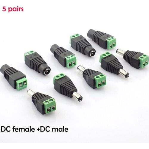 5 Pair DC Power Male jack plug and DC female Connector plug adapter BNC UTP for CCTV Camera power supply led strips light L19