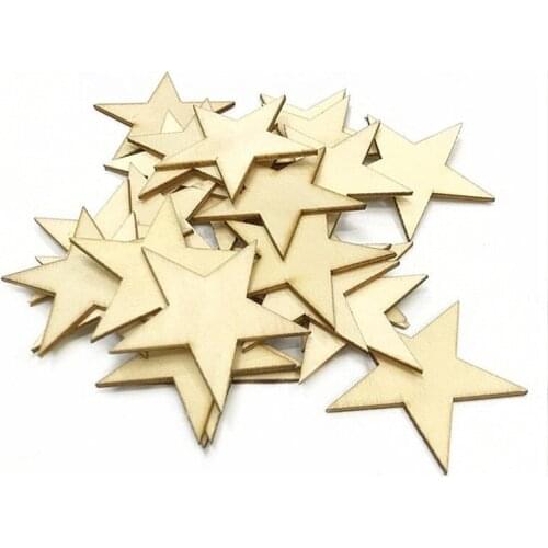 500PCS 10-100MM Rustic Wood Wooden Star Wedding Table Scatter Decoration Crafts DIY Handmade Christmas Decorations