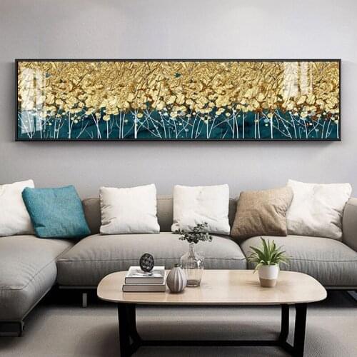 Abstract Bright Gold Tree Drop Green Poster Painting Modern Canvas Art Print Wall Art Pictures for Living Room Tableau Salon