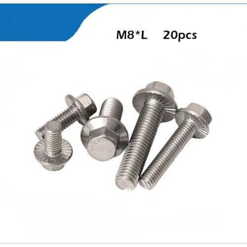 Free shipping 20pcs/lot DIN6921 Stainless steel hex flange bolt serrated flanged bolt M8*10/12/16/20/25/30/35/40/45/50/60
