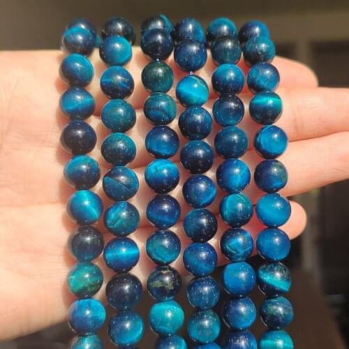 6/8/10MM Natural Peacock Blue Bicolor Tiger Eye Stone Beads Round Loose Minerals Beads for Jewelry Making DIY Bracelet 15"