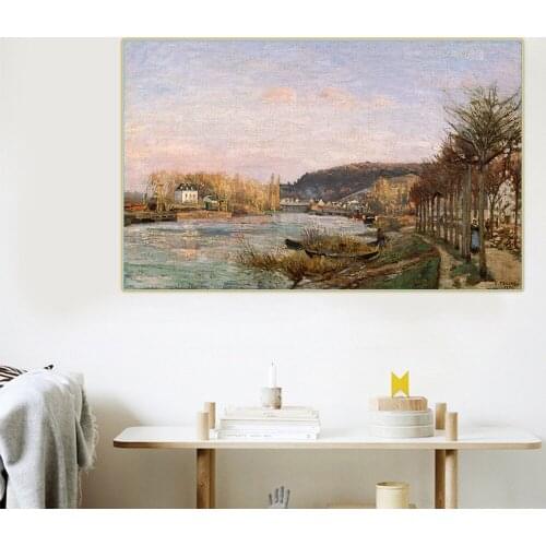 Citon Camille Pissarro《The Seine at Bougival》Canvas Art Oil Painting Famous Artwork Picture Poster Wall Decor Home Decoration