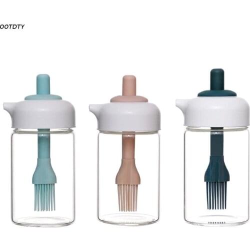 Oil Seasoning Bottle Dispenser with Silicone Rubber Brush Baking Brush Bread Coking Utensils 2 in 1 Unique Disign Easy