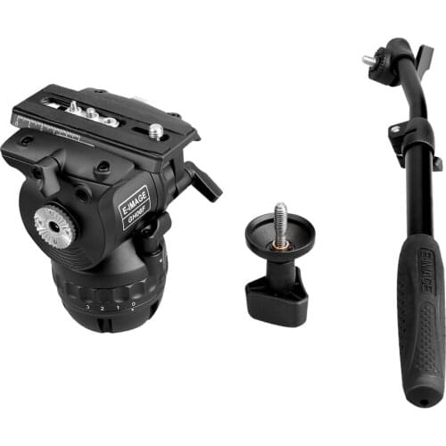 E-IMAGE GH06F Tripod Head Fluid Head With Flat Base Quick Release Plate Professional Video Tripod load 6kg for Video Camera