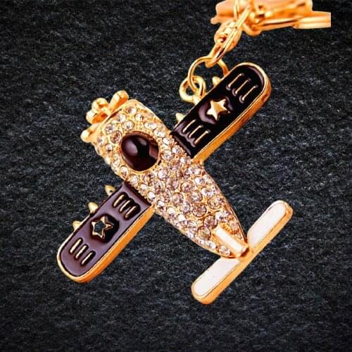 Enamel Crystal-Rhinestone Flower Star Aircraft Keyrings Keychain Plane Purse Bag Pendant Key Chains Holder For Car