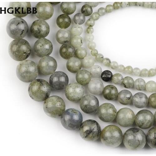 HGKLBB Natural Stone Labradorite 4/6/8/10/12mm Round Moonstone Loose Beads for Jewelry making charms bracelets DIY Accessories