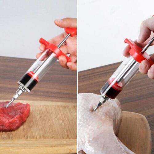 Stainless Steel Needles Spice Syringe Marinade Injector Flavor Syringe Kitchen Cooking Meat Poultry Turkey Chicken BBQ Tool New