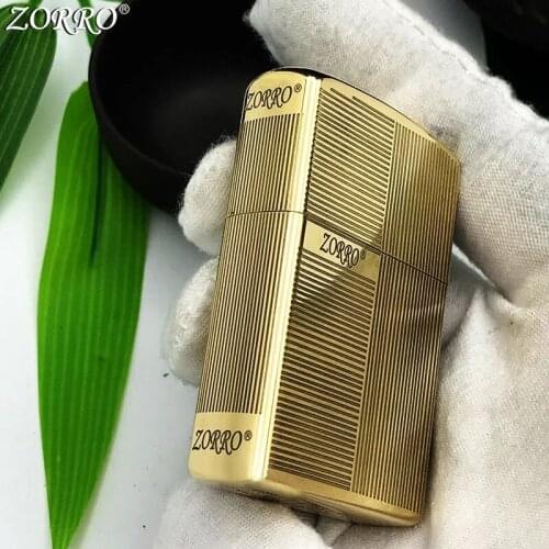 Zorro Kerosene Lighter Pure Copper Brass Carving Gentleman Stripe Classic Pattern Gasoline Lighter Men Gift Outside Tool