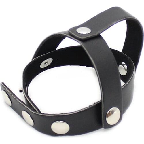 Adult Men Genuine Real Leather Gimp Penis Ring with Ball Spliter Strap Fetish Bondage Black Slave Sex Products