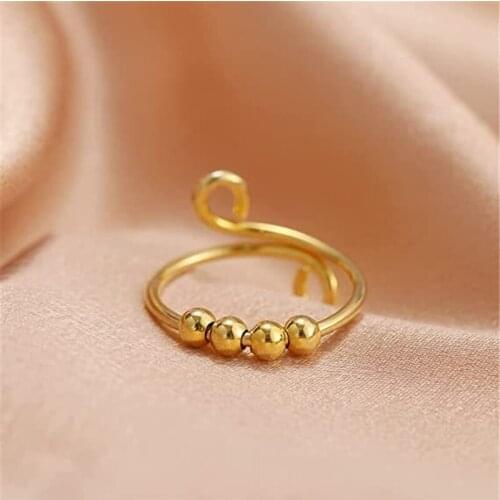 Trendy Unique 3 Colors Rotatable Rotating Beads Rings Adjustable Opening Finger Ring Fine Jewelry Accessories Gift