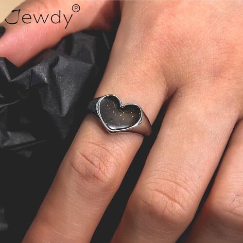 Black Vintage Heart Rings For Women Unusual Hand Finger Accessories Punk Black Hiphop Party Aesthetic Ring 2021 Trend Jewelry