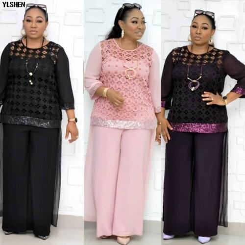 3 Piece Set Africa Clothes African Dashiki New Dashiki Fashion Suit (Dovetail Top And Trousers) Elastic Party Plus Size For Lady