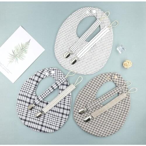 3Pcs/Set Baby Boys Pacifier Chain Linen Bibs Snap Button Plaid Feeding Clothing Double Side Adjustable Saliva Towel Scarf Stuff