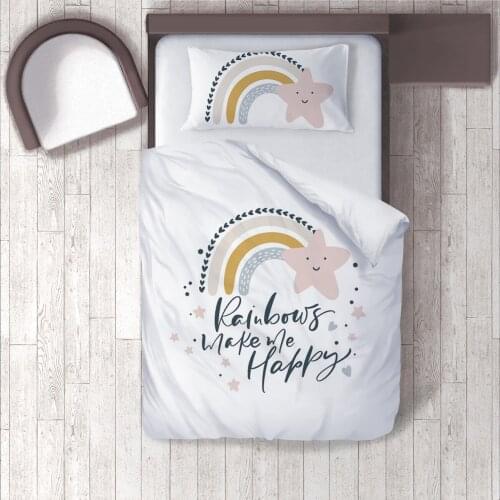 Duvet Cover Set Bedding Set Pillow Case for Baby and Kids Room 3D Printed White Star Rainbow Model 1381