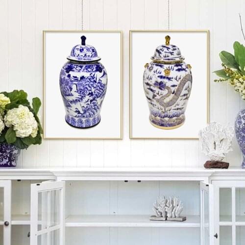 Beautiful Ginger Jar Pottery Porcelain Chinese Vase Canvas Paintings Wall Art Print Poster Pictures for Kitchen Home Decoration