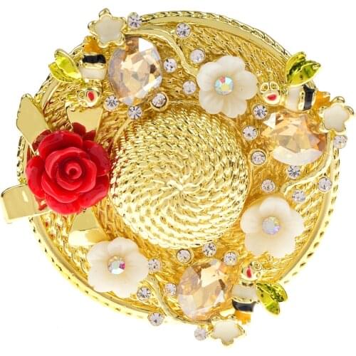 CINDY XIANG Creative Hat Brooches for Women Girls Enamel Bird And Crystal Flower Brooch Pins Winter Corsage Coat Accessories
