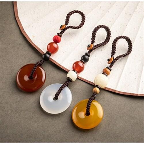 Creative Hand Weaving Round Keychain Fashion Pendant Glossy Peace Buckle Shape Jewelry Key Chain Ring Car Hanging