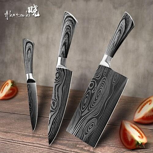 Kitchen Knife 5 7 8 inch Chef Knife 7Cr17 440C Stainless Steel Utility Cleaver Damascus Drawing Meat Santoku Cooking Tool Set