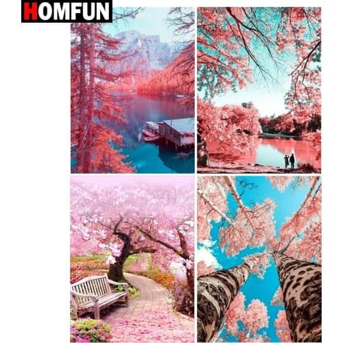 HOMFUN Square/Round Drill 5D DIY Diamond Painting "Cherry blossom scenery" Embroidery Cross Stitch Full Rhinestone Decor
