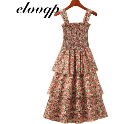 Summer Fashion Sling Long Dress Women 2021 Casual Sandy Beach Dress Female Ruffles Vestidos Plus Size Printed Pleated Dress
