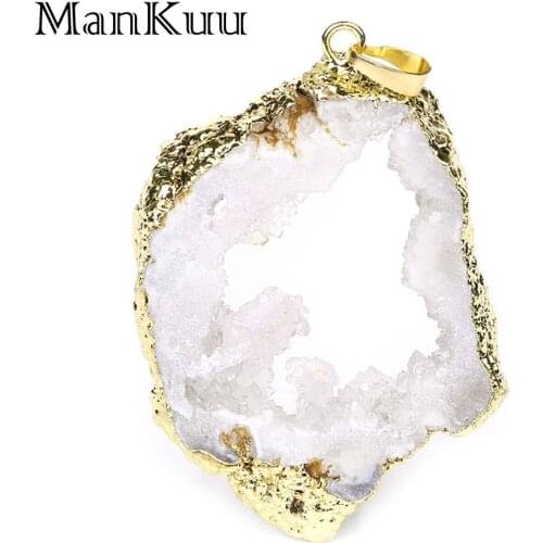 Mankuu 30-60mm Irregular White Druzy Pendants Gold Plating Natural Stone Pendents Big Clear Crystal Pendants For Jewelry Making